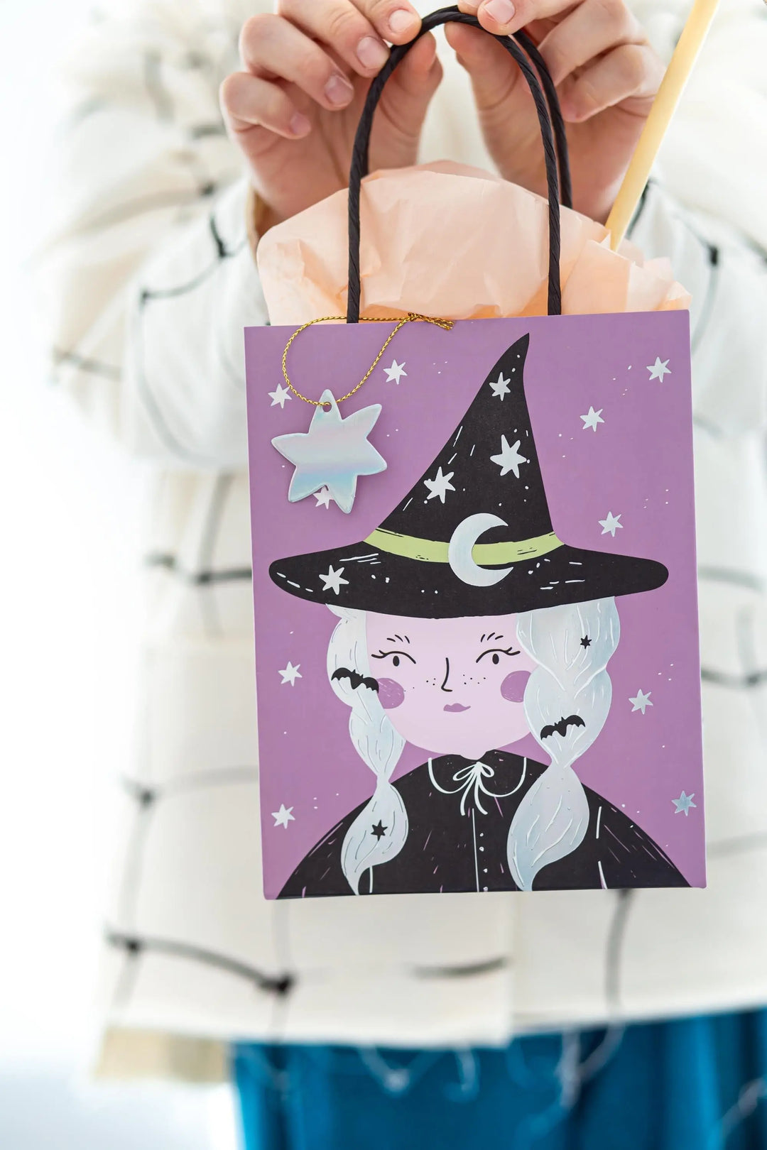 Halloween Party Bag - Individual Witch Halloween Trick Or Treat Bag - Halloween Gift Bag - Black And Purple Paper Bags - Kids Halloween Bags - Jolie Fete UK