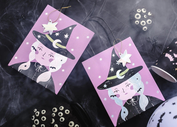 Halloween Party Bag - Individual Witch Halloween Trick Or Treat Bag - Halloween Gift Bag - Black And Purple Paper Bags - Kids Halloween Bags - Jolie Fete UK