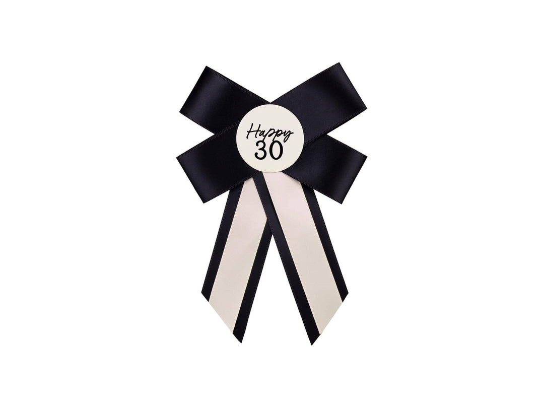 Happy 30 Birthday Rosette - Black & Cream Luxury Ribbon Badge - Modern Birthday Badge Alternative - 30th Birthday Accessory - Jolie Fete UK