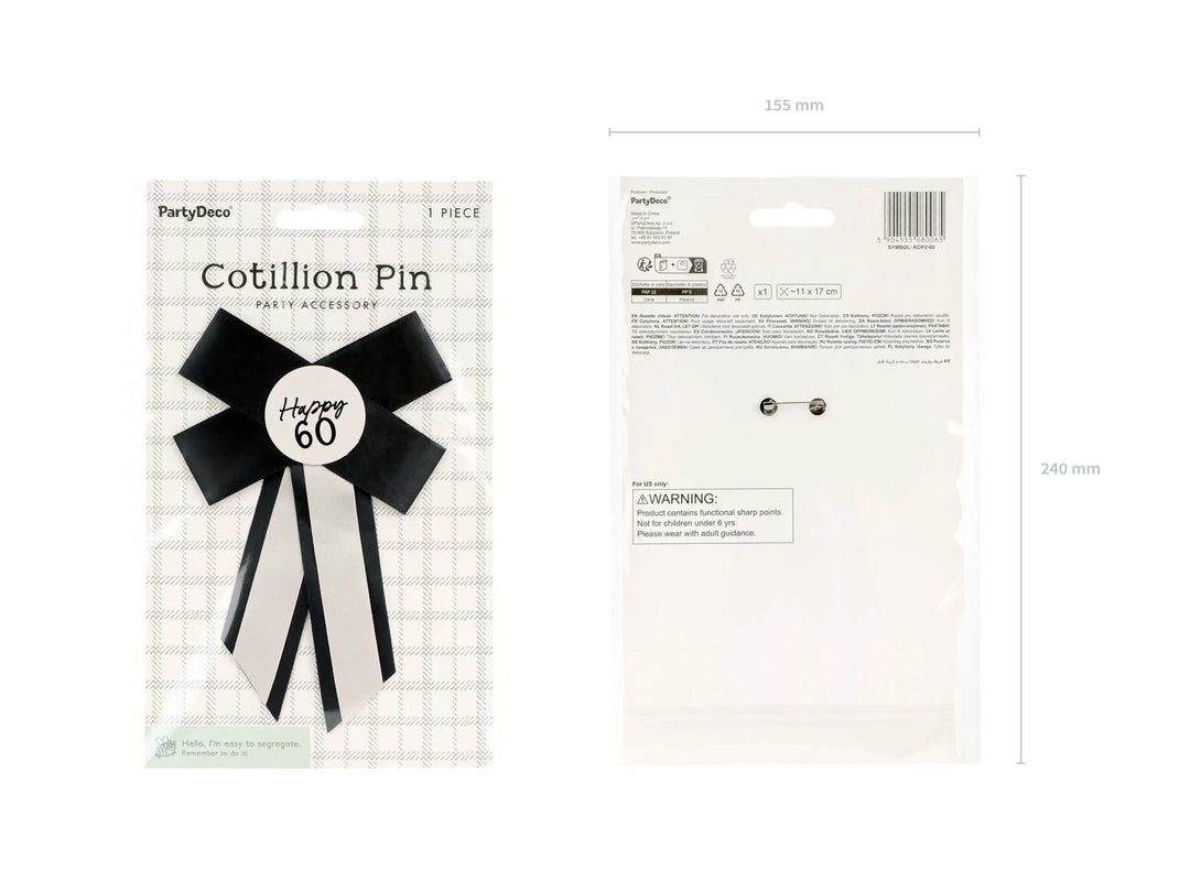 Happy 60 Birthday Rosette - Black & Cream Luxury Ribbon Badge - Modern Birthday Badge Alternative - 60th Birthday Accessory - Jolie Fete UK