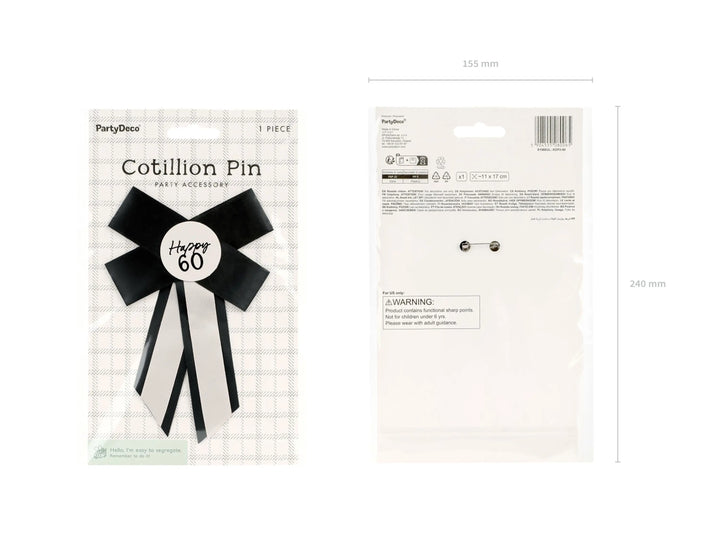 Happy 60 Birthday Rosette - Black & Cream Luxury Ribbon Badge - Modern Birthday Badge Alternative - 60th Birthday Accessory - Jolie Fete UK