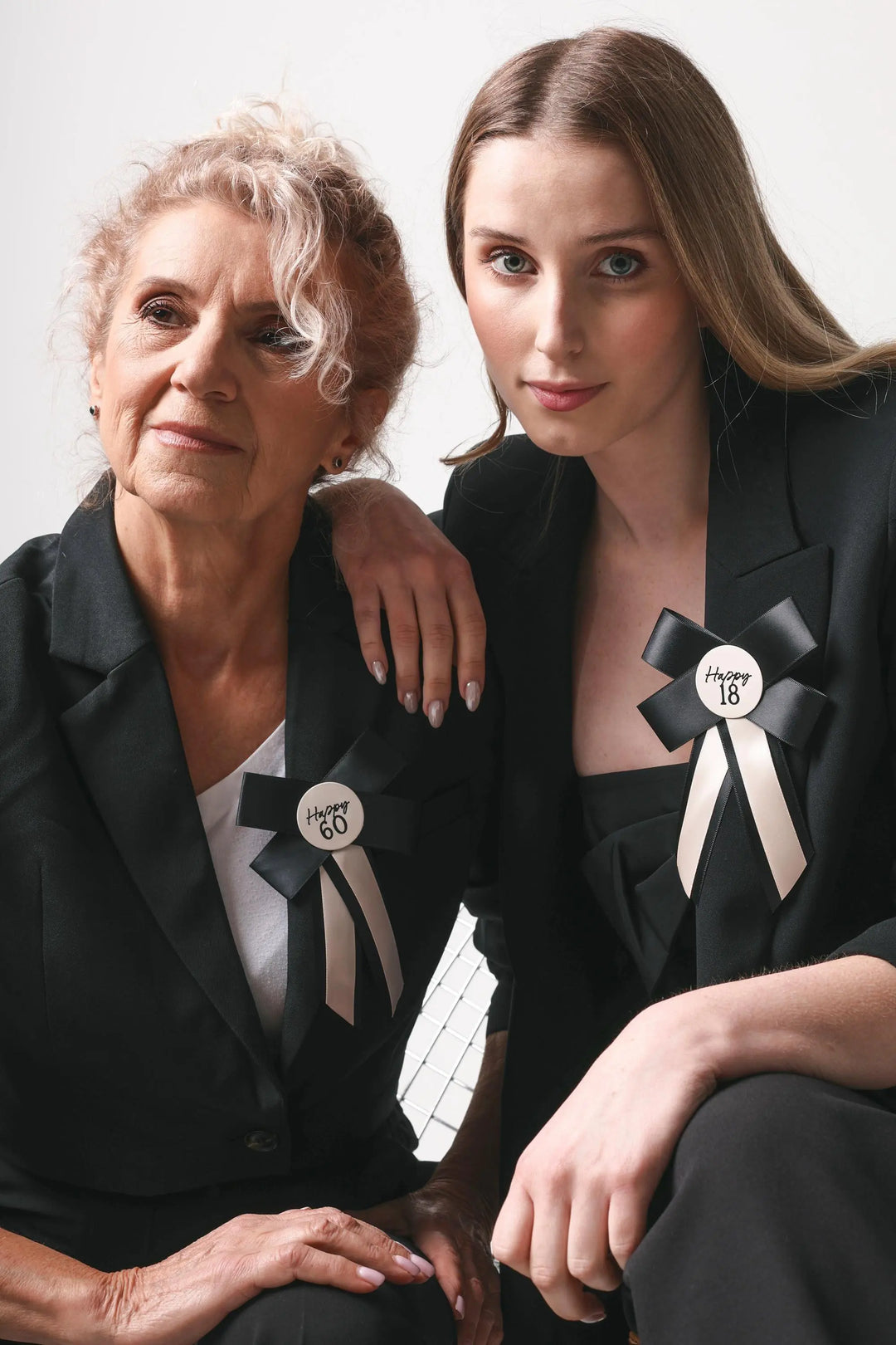 Happy 60 Birthday Rosette - Black & Cream Luxury Ribbon Badge - Modern Birthday Badge Alternative - 60th Birthday Accessory - Jolie Fete UK