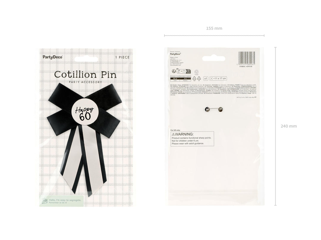 Happy 60 Birthday Rosette - Black & Cream Luxury Ribbon Badge - Modern Birthday Badge Alternative - 60th Birthday Accessory - Jolie Fete UK