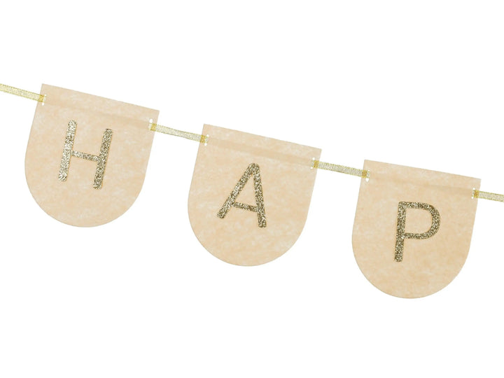 Happy Birthday Banner - Beige & Gold Felt Party Garland - Daisy Party Bunting - Birthday Party Decorations - High Quality Reusable Decor -3m - Jolie Fete UK