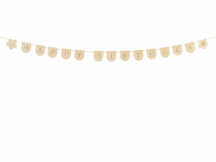Happy Birthday Banner - Beige & Gold Felt Party Garland - Daisy Party Bunting - Birthday Party Decorations - High Quality Reusable Decor -3m - Jolie Fete UK