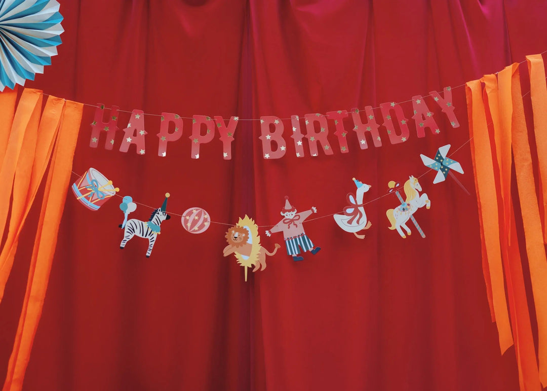 Happy Birthday Banner - Large Circus Banner With Streamers - Funfair Theme - Kids Birthday Party Supplies - Birthday Bunting - Jolie Fete UK