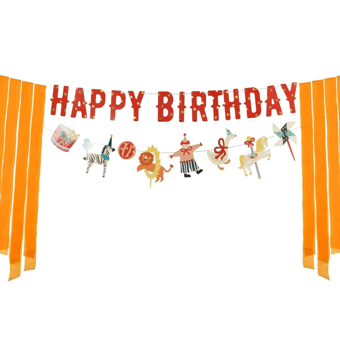Happy Birthday Banner - Large Circus Banner With Streamers - Funfair Theme - Kids Birthday Party Supplies - Birthday Bunting - Jolie Fete UK