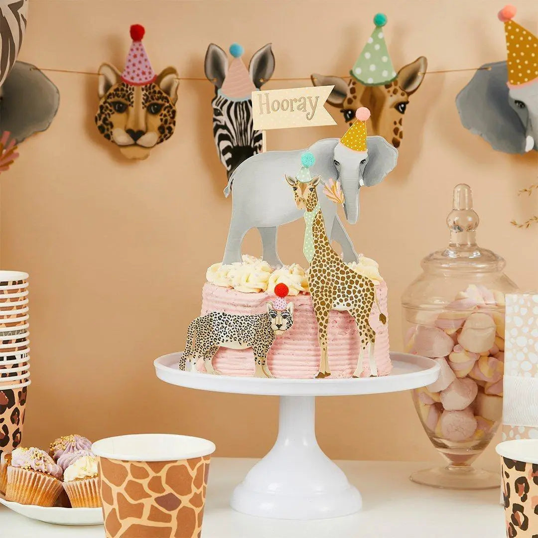 Happy Birthday Bunting - Gold, Cream & White Dot Pennant Flags - Neutral Birthday Party Decorations - Wild One Safari Animal Party - 2.5m - Jolie Fete UK
