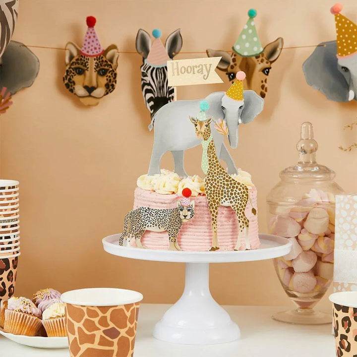 Happy Birthday Bunting - Gold, Cream & White Dot Pennant Flags - Neutral Birthday Party Decorations - Wild One Safari Animal Party - 2.5m - Jolie Fete UK