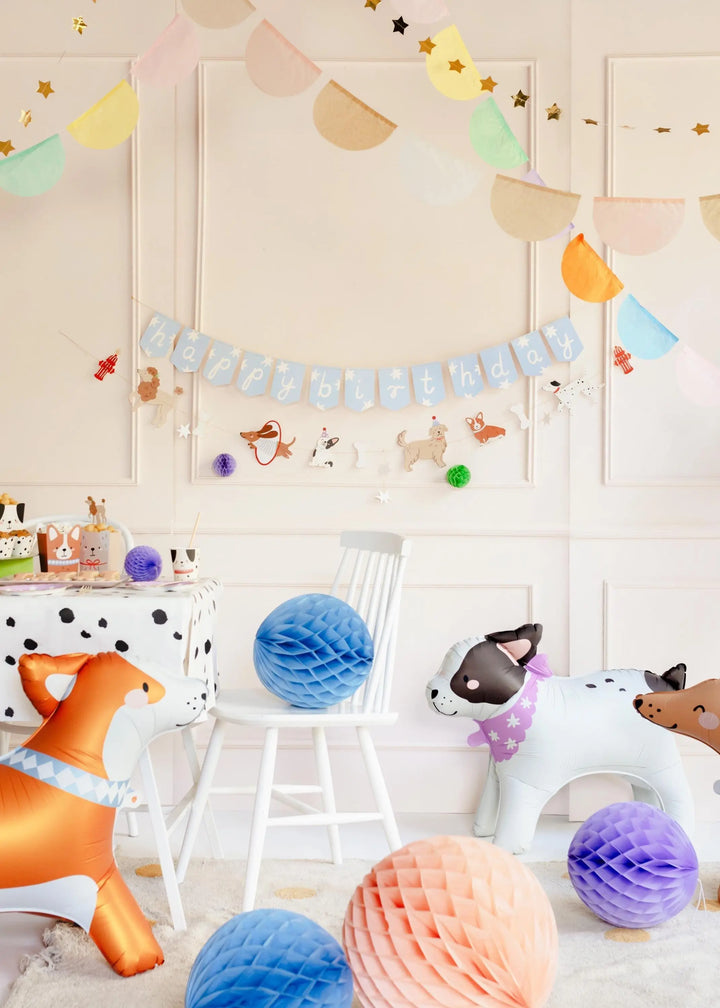 Happy Birthday Dog Banner - 210cm Puppy Party Bunting - Blue Star Birthday Garland With Poodles, Corgis & Dachshunds - Canine Theme Decor - Jolie Fete UK