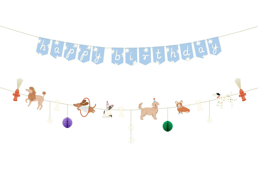 Happy Birthday Dog Banner - 210cm Puppy Party Bunting - Blue Star Birthday Garland With Poodles, Corgis & Dachshunds - Canine Theme Decor - Jolie Fete UK