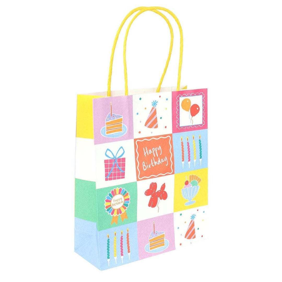 Happy Birthday Icons Gift Bags - Colourful Illustrated Party Treat Bags - Small Paper Bags - Modern Kids Birthday Wrap - Pack Of 8 - Jolie Fete UK