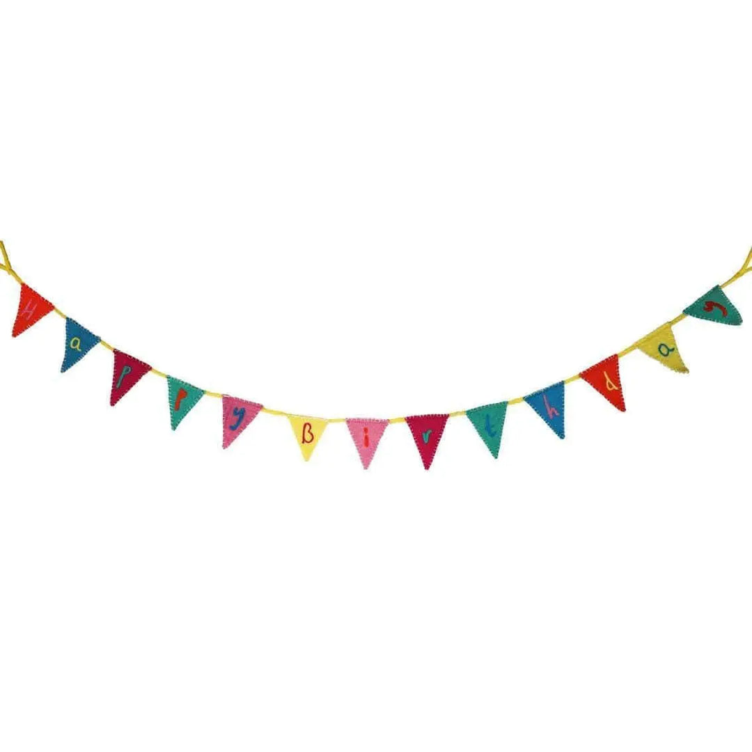 Happy Birthday Felt Bunting - Multicoloured Wool Letter Garland - Sustainable Party Decor - Hand-Felted Birthday Banner - Eco-Friendly - 2m - Jolie Fete UK