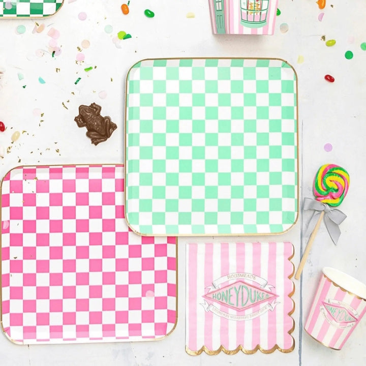 Harry Potter Honeydukes Party Cups - Officially Licensed Pink Stripe Gold Foil Paper Cups - Hogwarts Birthday Party Tableware - Pack of 8 - Jolie Fete UK