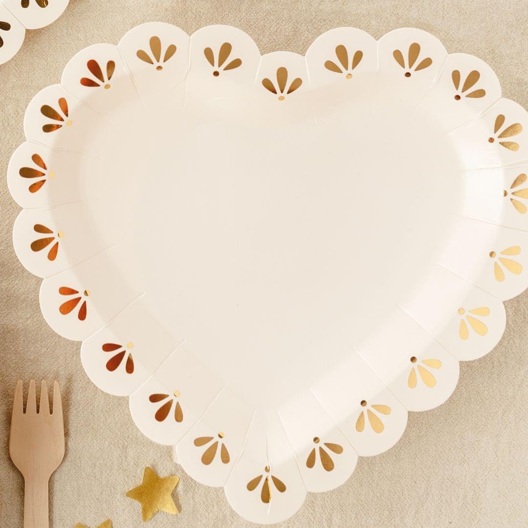 Heart Shaped Paper Plates - Cream and Gold 1st Birthday Tableware - Storybook Party Plates - Beige Neutral Toddler Party Decor - Pack Of 6 - Jolie Fete UK