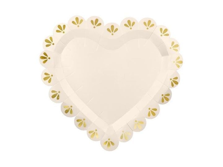 Heart Shaped Paper Plates - Cream and Gold 1st Birthday Tableware - Storybook Party Plates - Beige Neutral Toddler Party Decor - Pack Of 6 - Jolie Fete UK