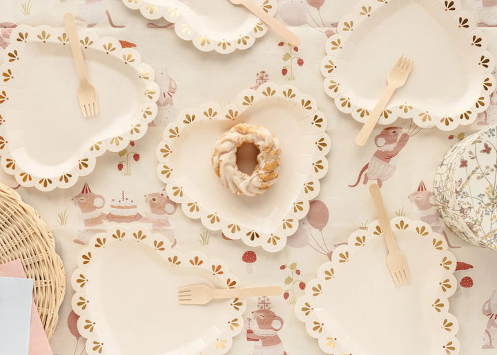 Heart Shaped Paper Plates - Cream and Gold 1st Birthday Tableware - Storybook Party Plates - Beige Neutral Toddler Party Decor - Pack Of 6 - Jolie Fete UK