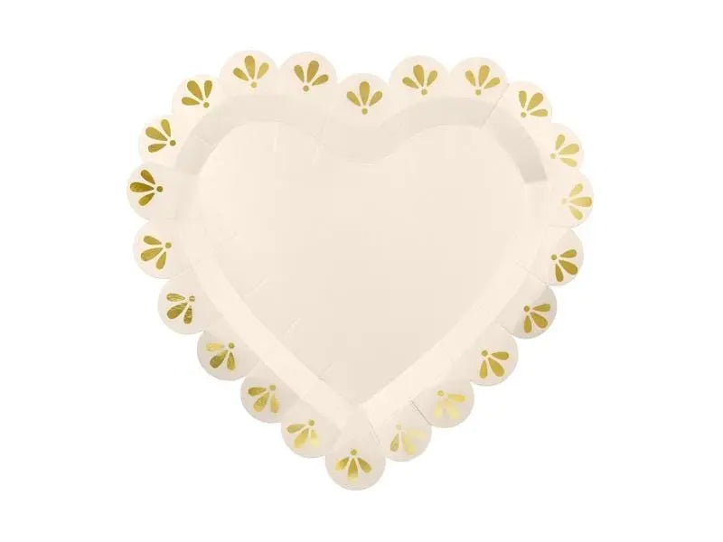 Heart Shaped Paper Plates - Cream and Gold 1st Birthday Tableware - Storybook Party Plates - Beige Neutral Toddler Party Decor - Pack Of 6 - Jolie Fete UK