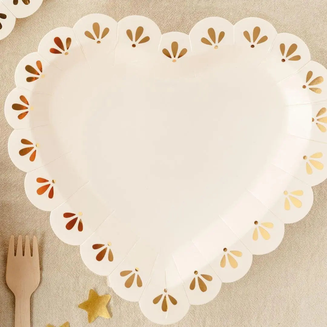 Heart Shaped Paper Plates - Cream and Gold 1st Birthday Tableware - Storybook Party Plates - Beige Neutral Toddler Party Decor - Pack Of 6 - Jolie Fete UK