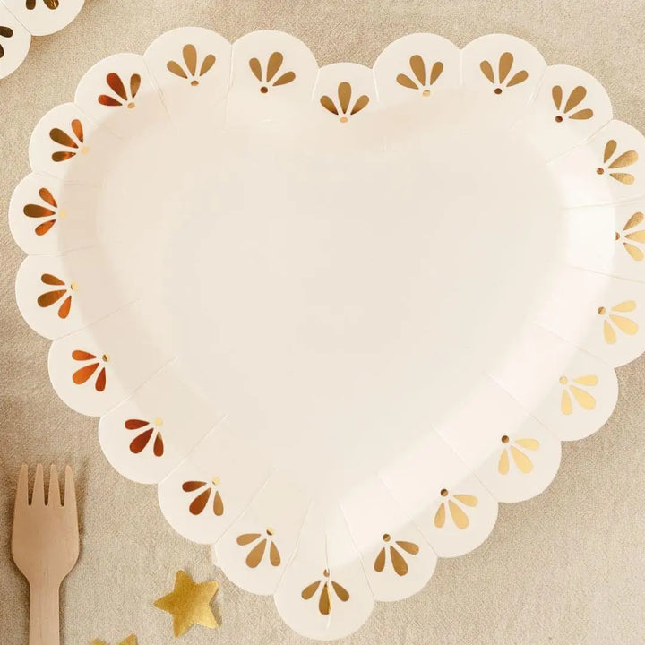 Heart Shaped Paper Plates - Cream and Gold 1st Birthday Tableware - Storybook Party Plates - Beige Neutral Toddler Party Decor - Pack Of 6 - Jolie Fete UK