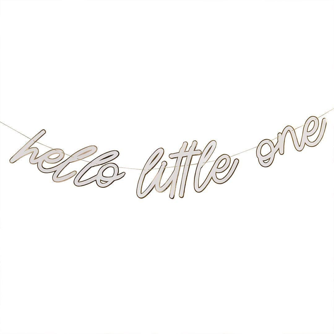 Hello Little One Banner - Neutral Baby Shower Decorations - Cream and Gold Foil Bunting - Gender Neutral Decor -A Little Dream Collection-2m - Jolie Fete UK