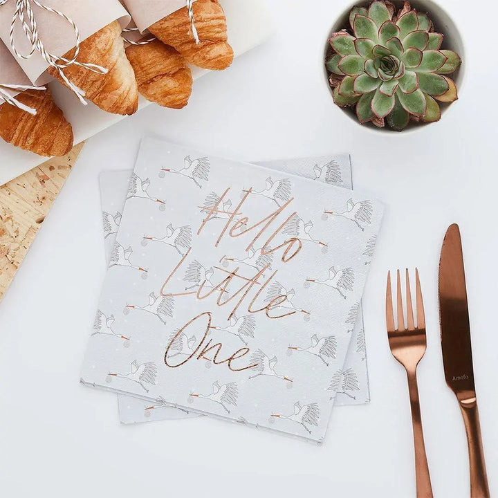 Hello Little One Canvas Banner & 20 Note Cards - Baby Shower Guest Book Alternative - Nursery Wall Hanging - Gender Neutral Keepsake - Jolie Fete UK