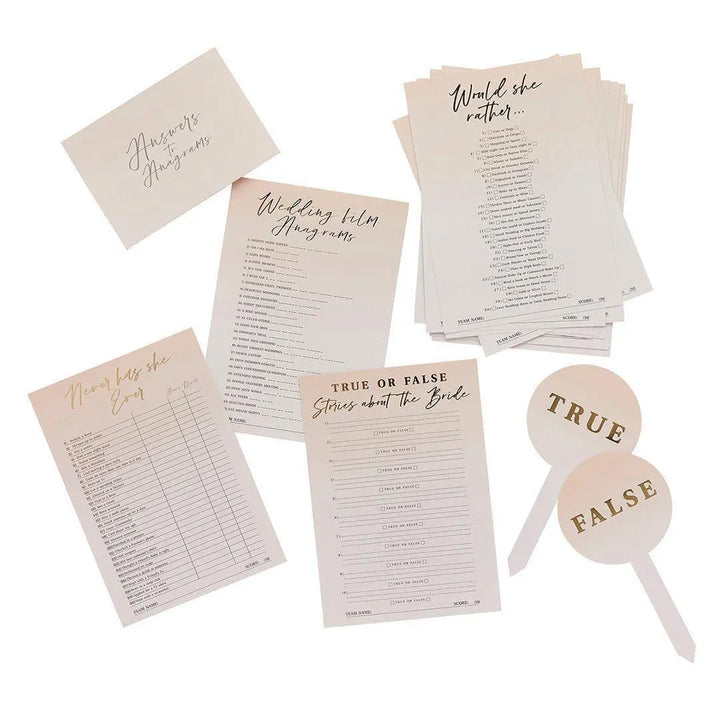 Hen Party Game Pack - Set of 4 Trivia Games -Icebreaker Hen Do Activities-Would She Rather, Never Have I Ever, Bride Stories-Bride Tribe Fun - Jolie Fete UK