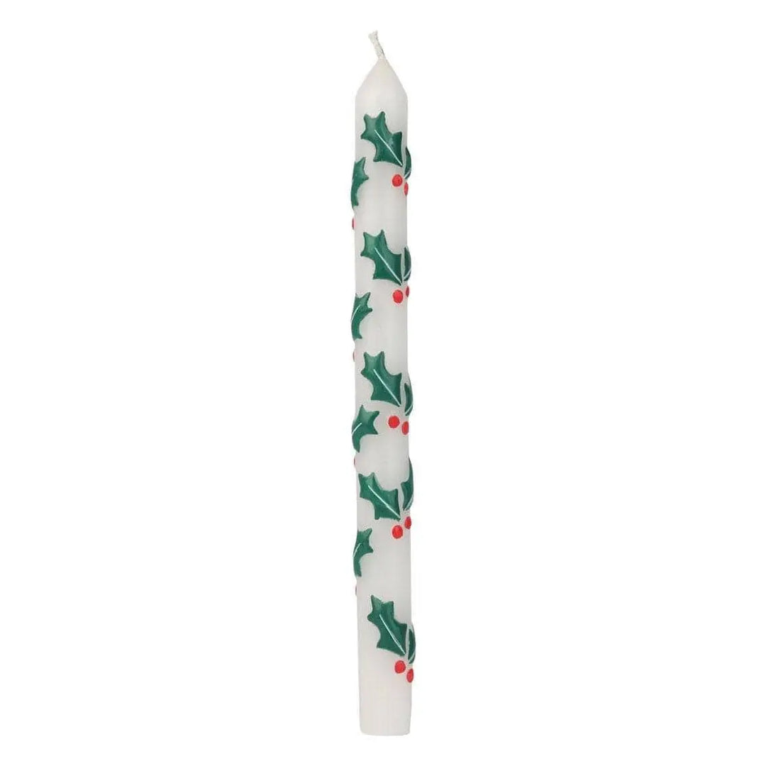 Holly Christmas Dinner Candles - Hand Decorated Christmas Table Candles - Christmas Decorations -Christmas Gifts -Stocking Fillers-Pack Of 2 - Jolie Fete UK