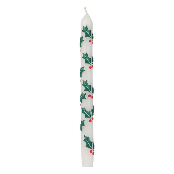 Holly Christmas Dinner Candles - Hand Decorated Christmas Table Candles - Christmas Decorations -Christmas Gifts -Stocking Fillers-Pack Of 2 - Jolie Fete UK