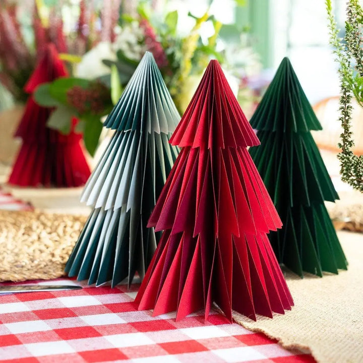 Christmas Trees - Honeycomb Paper Tree Decorations - Christmas Decorations - Red & Green Trees - Holiday Decor - 3 Colours - Pack Of 4 - Jolie Fete UK