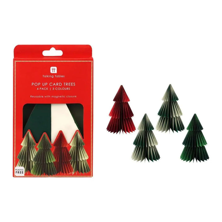 Christmas Trees - Honeycomb Paper Tree Decorations - Christmas Decorations - Red & Green Trees - Holiday Decor - 3 Colours - Pack Of 4 - Jolie Fete UK