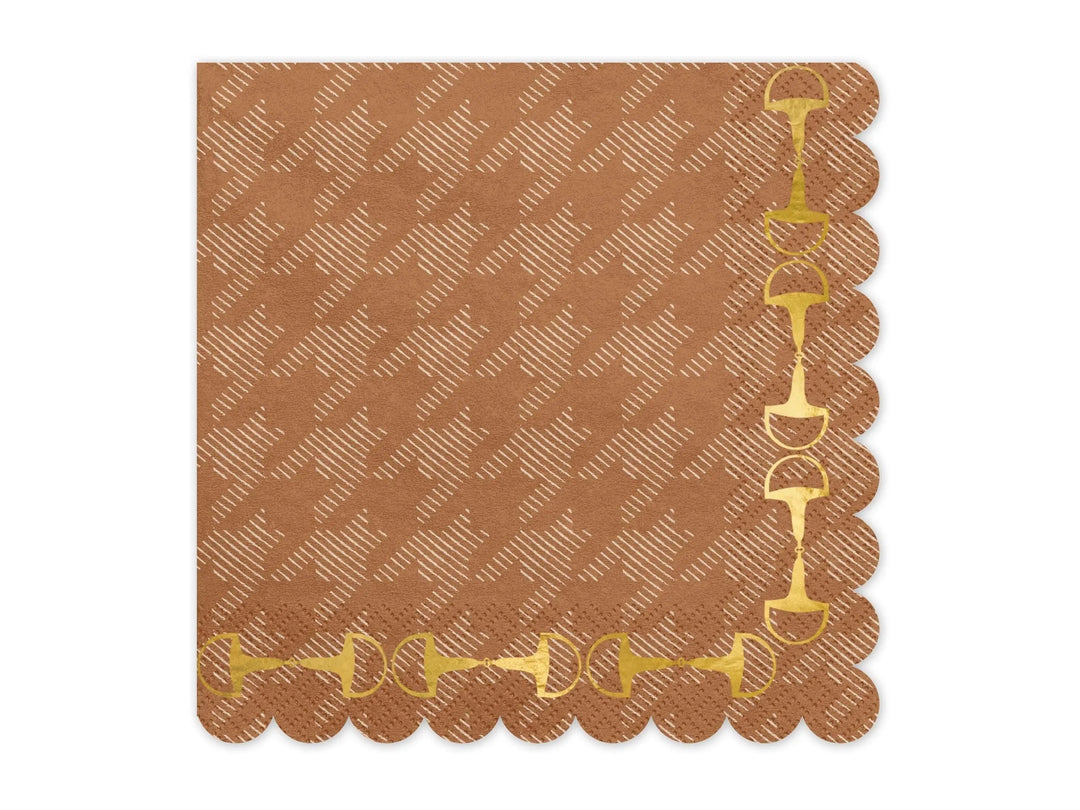 Brown Paper Napkins - Horse Party Brown & Gold Napkins - Birthday Party Decor - Disposable Tableware - Western Party - Farm Party-Pack Of 12 - Jolie Fete UK