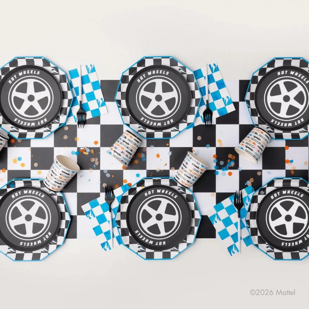 Hot Wheels Blue Checker Napkins - Race Car Birthday Party Napkins - Boys Racing Party - Blue & White Large Napkins - Tableware - Pack of 20 - Jolie Fete UK