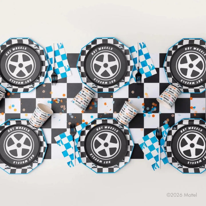 Hot Wheels Blue Checker Napkins - Race Car Birthday Party Napkins - Boys Racing Party - Blue & White Large Napkins - Tableware - Pack of 20 - Jolie Fete UK