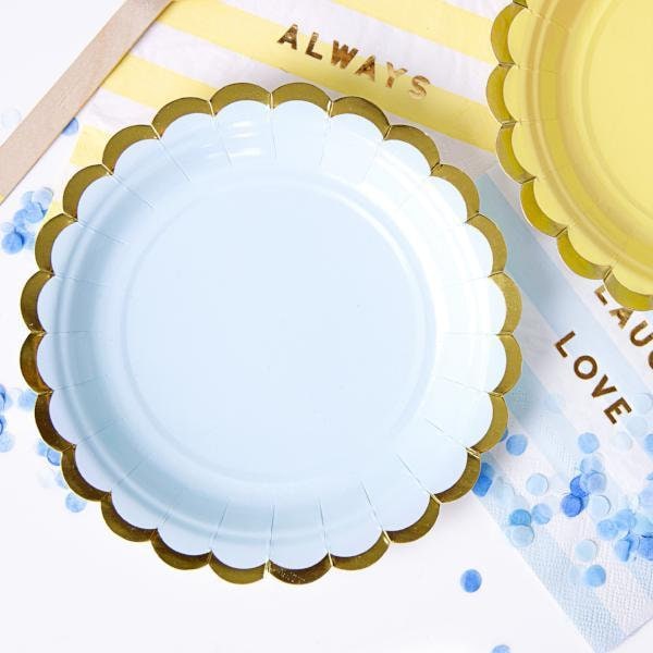 Blue & Gold Scallop Edge Small Paper Plates - Pack of 6 - Pretty Pastels - Jolie Fete UK