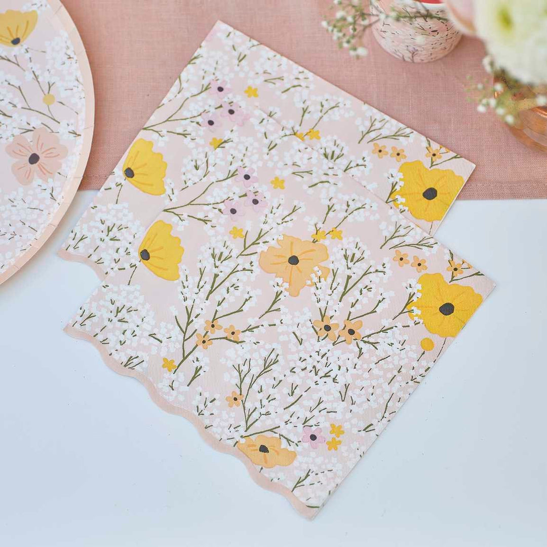 Pink Floral Paper Napkins - Birthday Bloom - Ginger Ray - Pack Of 16 - Jolie Fete UK