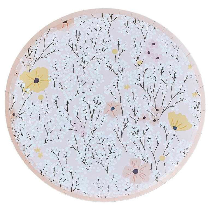 Pink Floral Paper Plates - Birthday Bloom - Ginger Ray - Pack Of 8 - Jolie Fete UK
