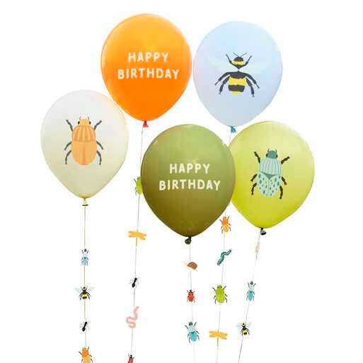 Bug Party Birthday Balloons with Bug Balloon Tails - Bugging Out - Ginger Ray - Pack Of 5 - Jolie Fete UK