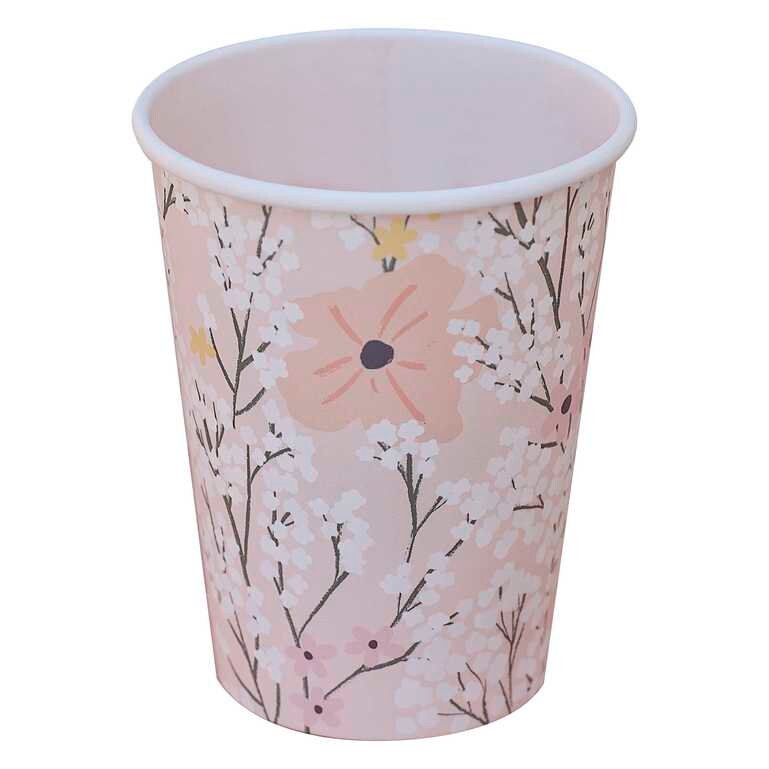Pink Floral Paper Cups - Birthday Bloom - Ginger Ray - Pack Of 8 - Jolie Fete UK