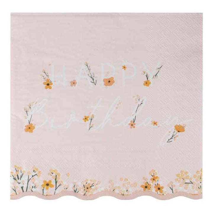 Pink Floral Happy Birthday Napkins - Birthday Bloom - Ginger Ray - Pack Of 16 - Jolie Fete UK
