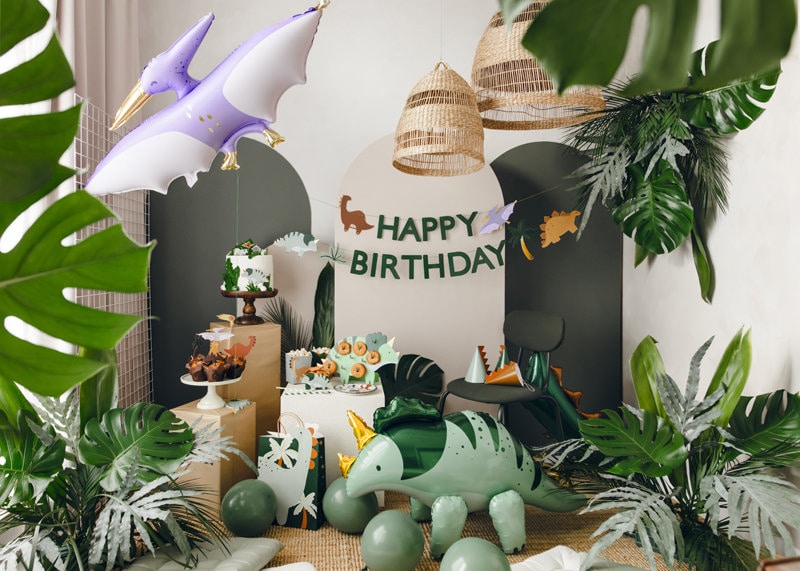 Dinosaur Balloon - Standing Green Triceratops Balloon - Kids Jurassic Dino Party Supplies - Cute Dinosaurs - Dinosaur Theme - 1 x 36.5 Inch - Jolie Fete