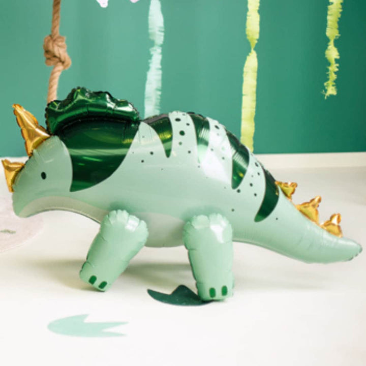 Dinosaur Balloon - Standing Green Triceratops Balloon - Kids Jurassic Dino Party Supplies - Cute Dinosaurs - Dinosaur Theme - 1 x 36.5 Inch - Jolie Fete