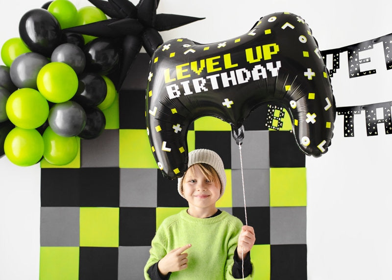 Level Up Birthday Foil Balloon - Gaming Party Balloons - Video Game Party Balloon - Kids Game On Party Supplies - Gamers Party Decorations - Jolie Fete UK