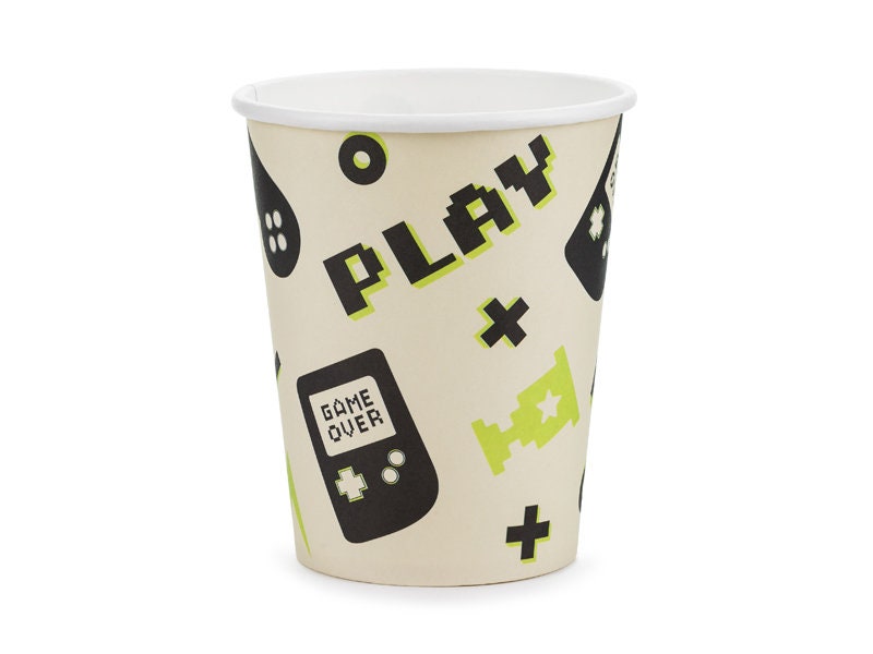 Gaming Party Paper Cups - Birthday Party Cups - Video Game Party -Kids Game On Party Supplies-Gamers Party Decor-Level Up Birthday-Pack Of 6 - Jolie Fete UK
