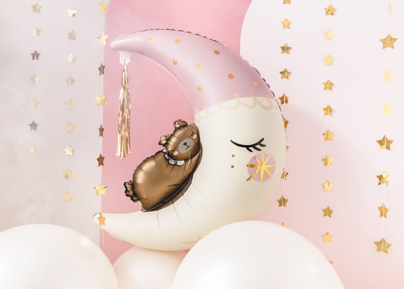 Teddy Bear On The Moon Balloon Blue - Baby Shower Balloon - New Baby Nursery Balloon Decoration - Baby Party Balloon - Gift Helium Balloon - Jolie Fete