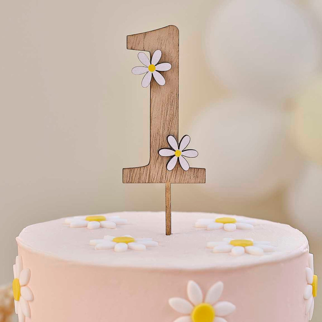 Wooden Daisy 1st Birthday Cake Topper - Ditsy Daisy - Ginger Ray - Jolie Fete UK