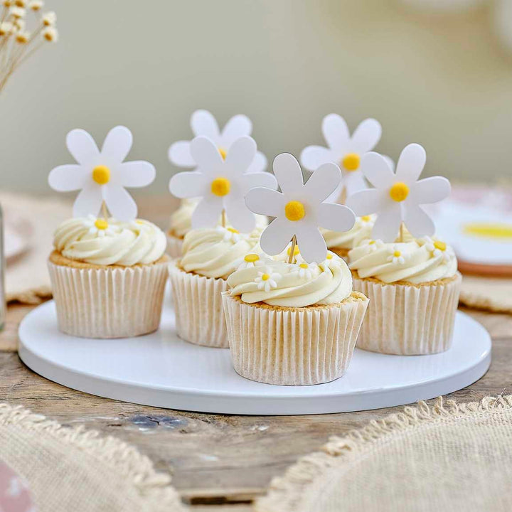 Daisy Cupcake Toppers with Pom Poms - Ditsy Daisy - Ginger Ray - Jolie Fete UK