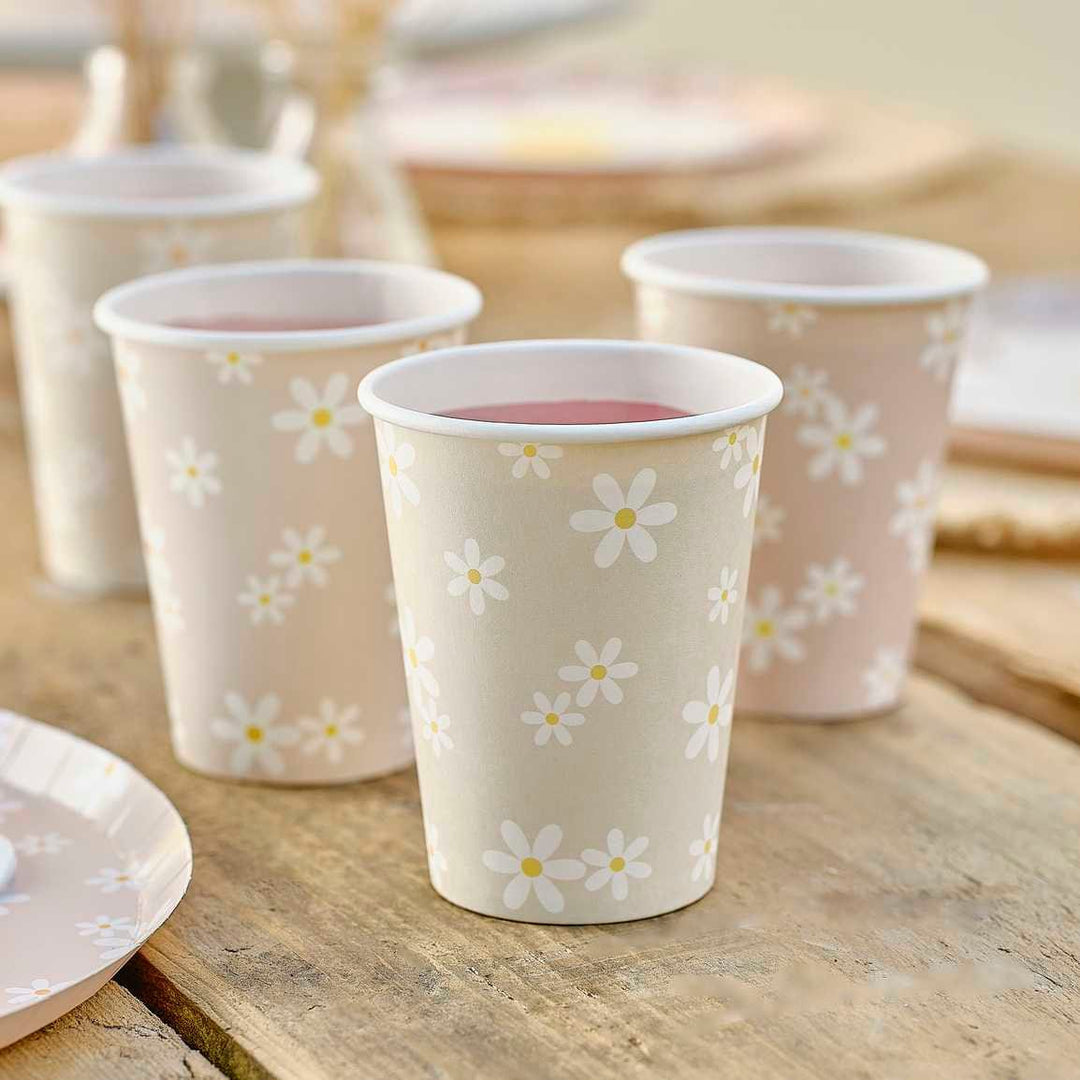 Daisy Floral Paper Cups - Ditsy Daisy - Ginger Ray - Pack Of 8 - Jolie Fete UK