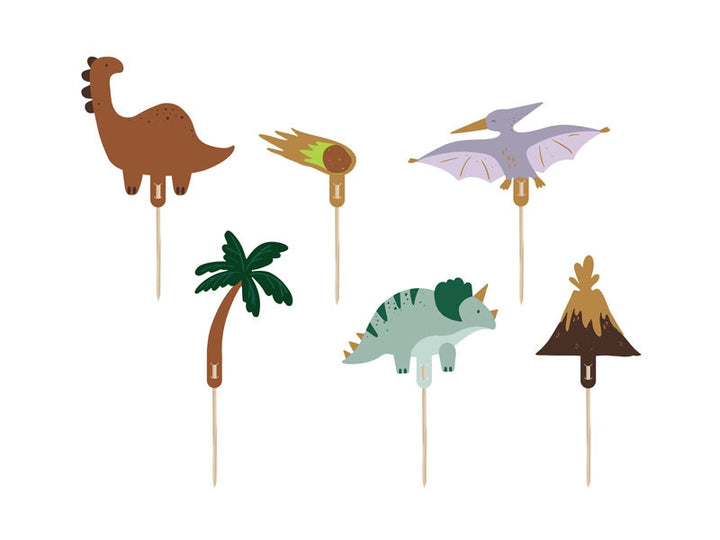Dinosaur Cupcake Toppers - Animal Party Cake Decorations - Kids Jurassic Dino Party Supplies - Cute Dinosaurs-Dinosaur Theme Party-Pack Of 6 - Jolie Fete