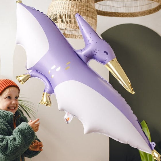 Dinosaur Pterodactyl Balloon - Foil Lilac Dinosaur Balloon - Kids Jurassic Dino Party Supplies - Cute Dinosaurs - Dinosaur Theme-1 x 45 Inch - Jolie Fete